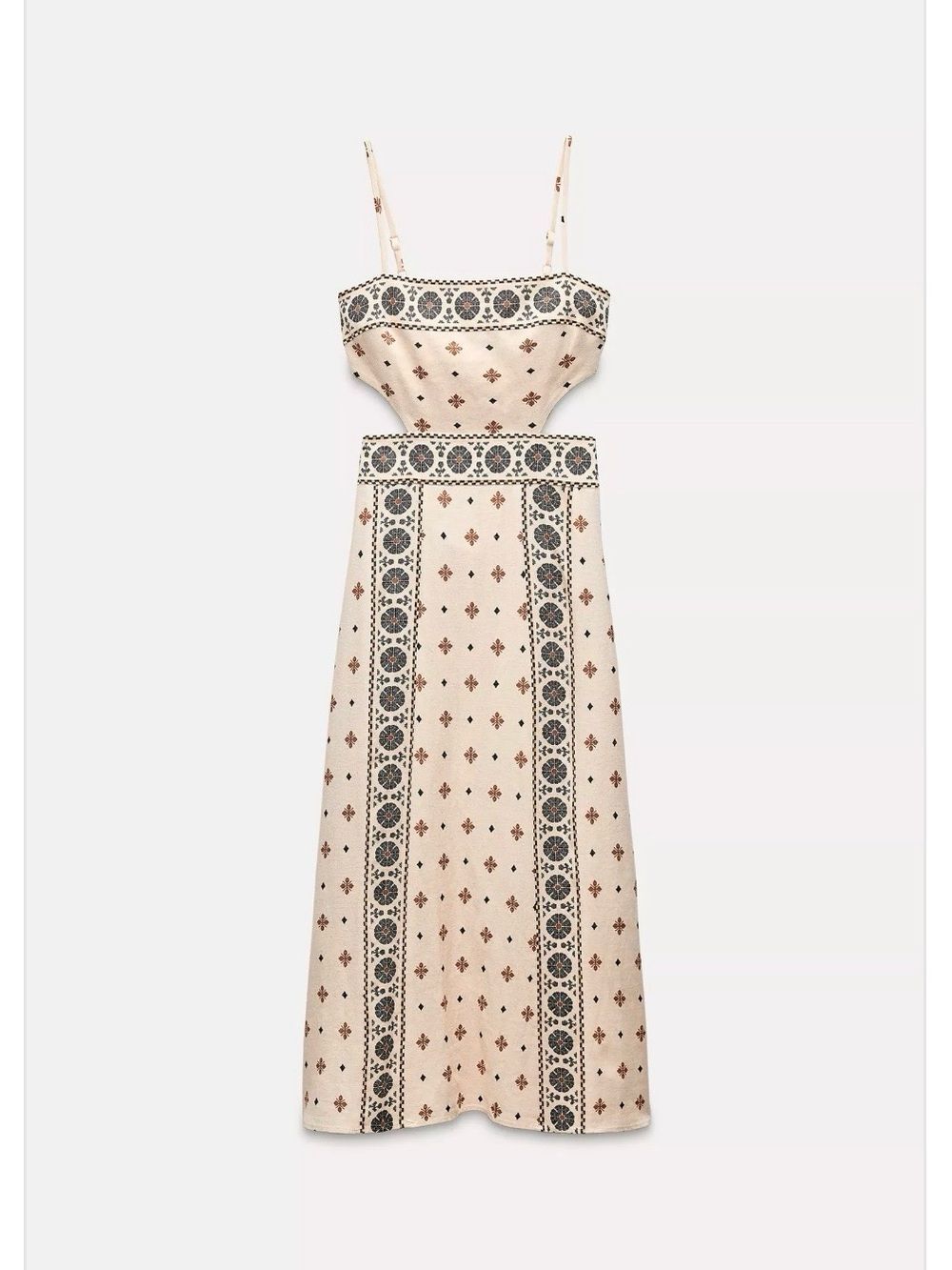Zara Beige Midi Slip Dress with Black Floral Border